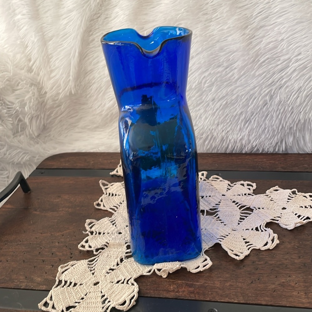 Blenko Double Spout Blue Vintage Water Jug - Picture 2 of 2